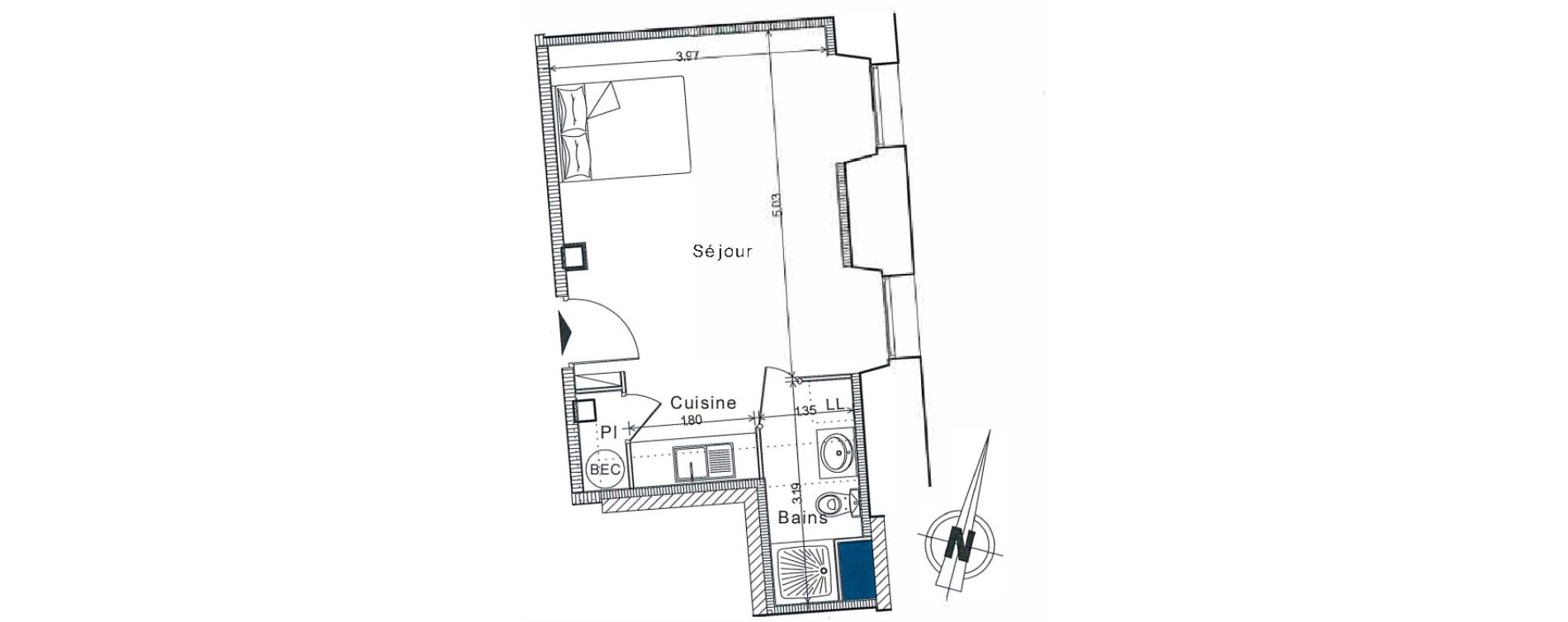 Appartement T1 de 26,85 m2 &agrave; Senlis Centre