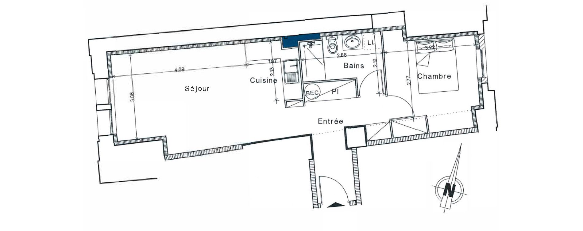 Appartement T2 de 45,40 m2 &agrave; Senlis Centre