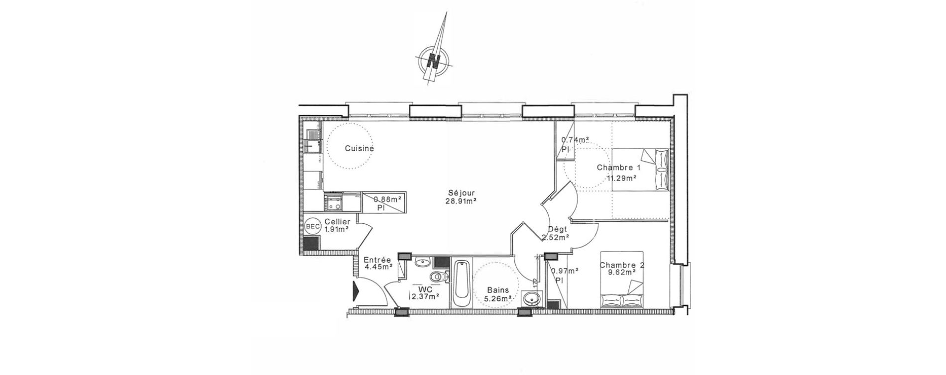 Appartement T3 de 68,92 m2 &agrave; Senlis Centre