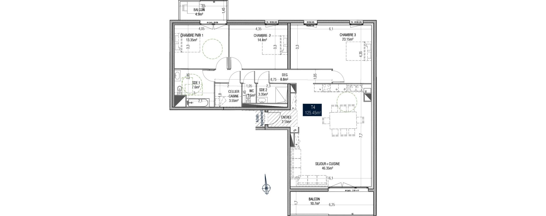 Appartement T4 de 125,45 m2 &agrave; Arques Centre