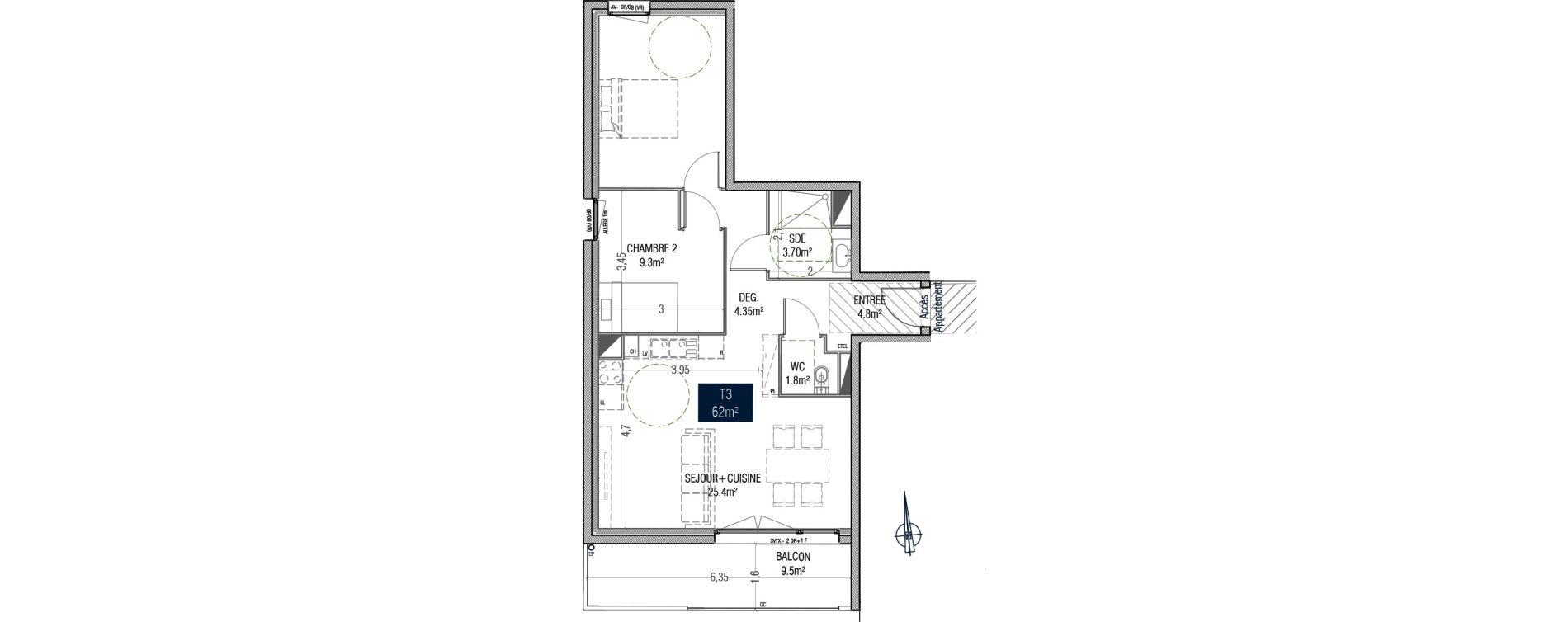 Appartement T3 de 62,00 m2 &agrave; Arques Centre
