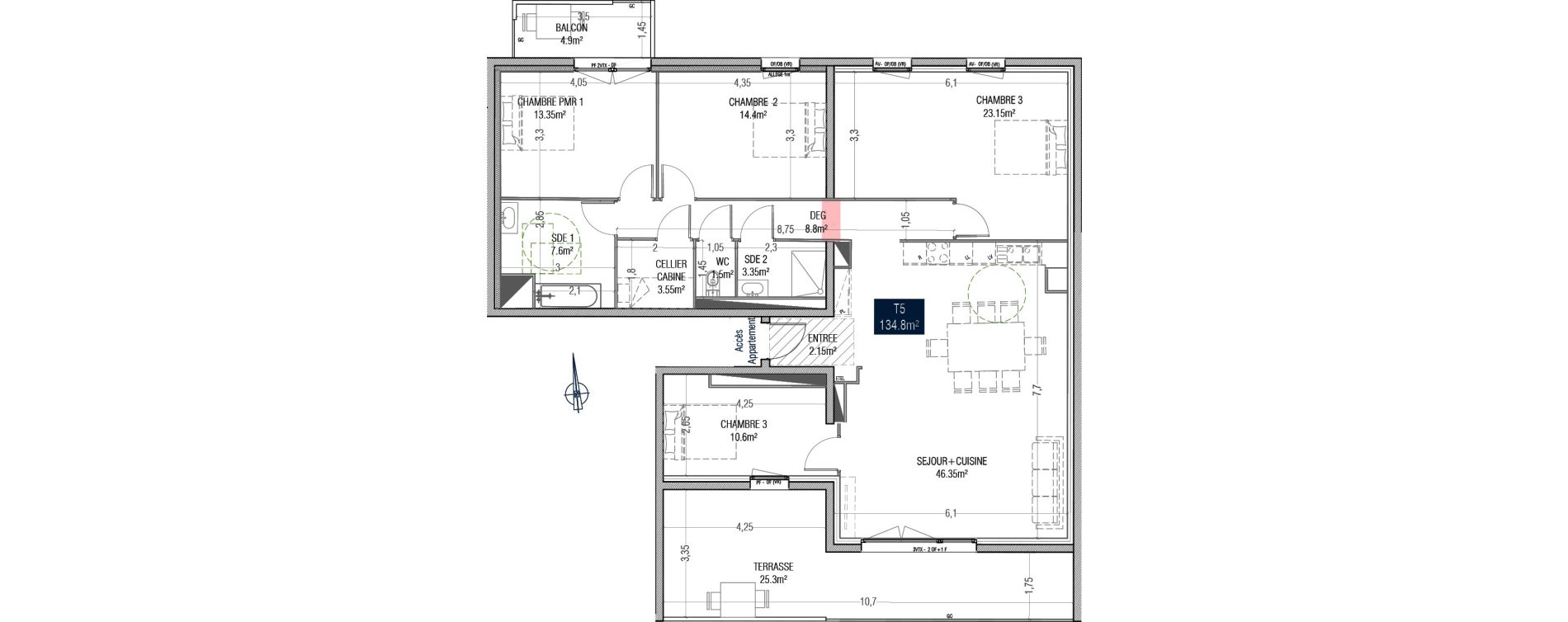 Appartement T5 de 134,80 m2 &agrave; Arques Centre