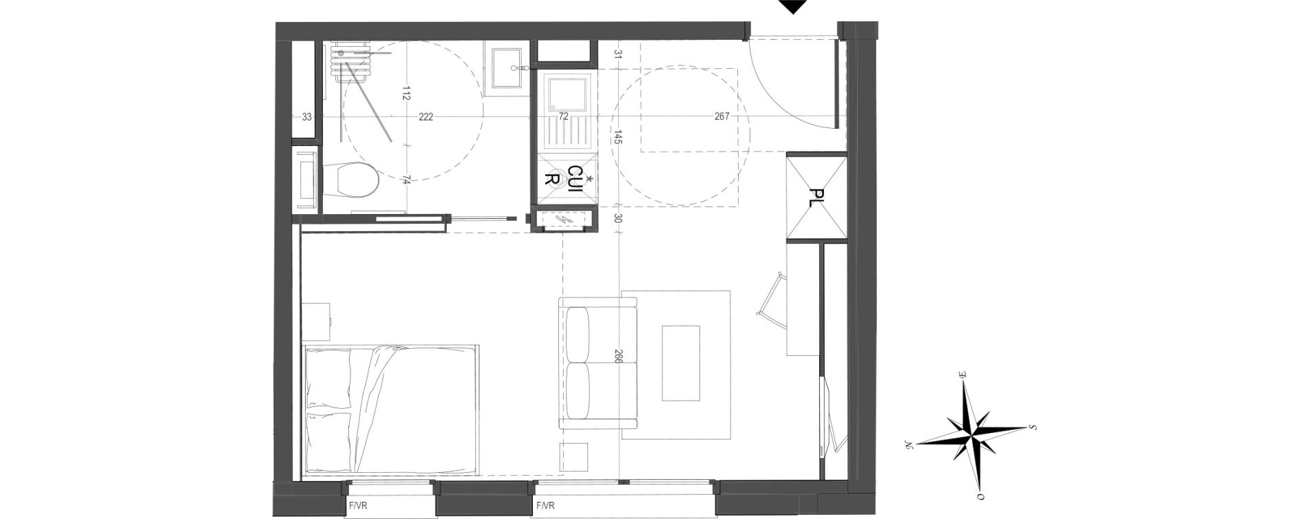 Appartement T1 meubl&eacute; de 27,25 m2 &agrave; Arras Centre