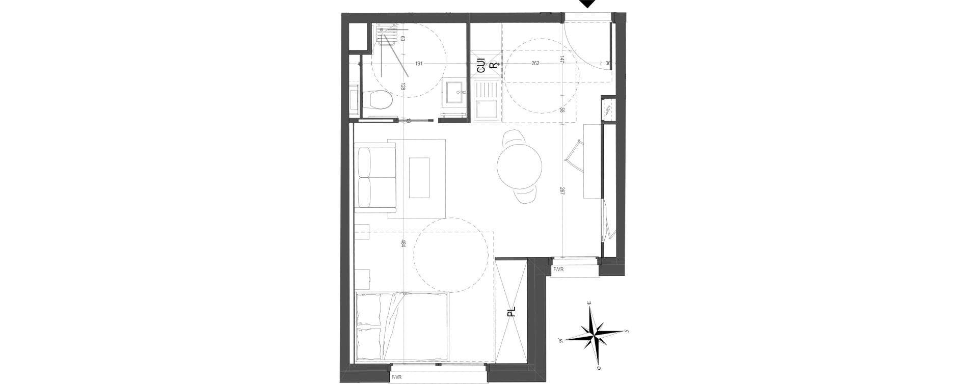 Appartement T1 meubl&eacute; de 31,68 m2 &agrave; Arras Centre
