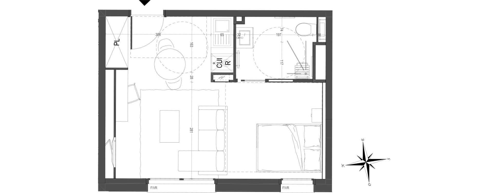 Appartement T1 meubl&eacute; de 32,27 m2 &agrave; Arras Centre