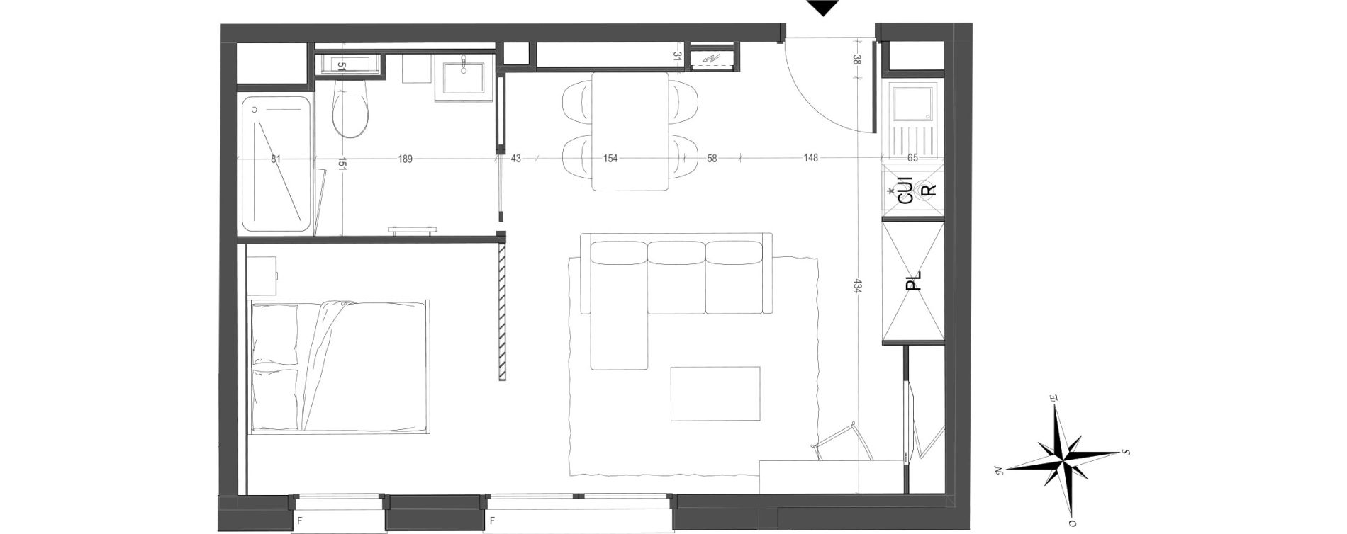 Appartement T1 meubl&eacute; de 33,35 m2 &agrave; Arras Centre