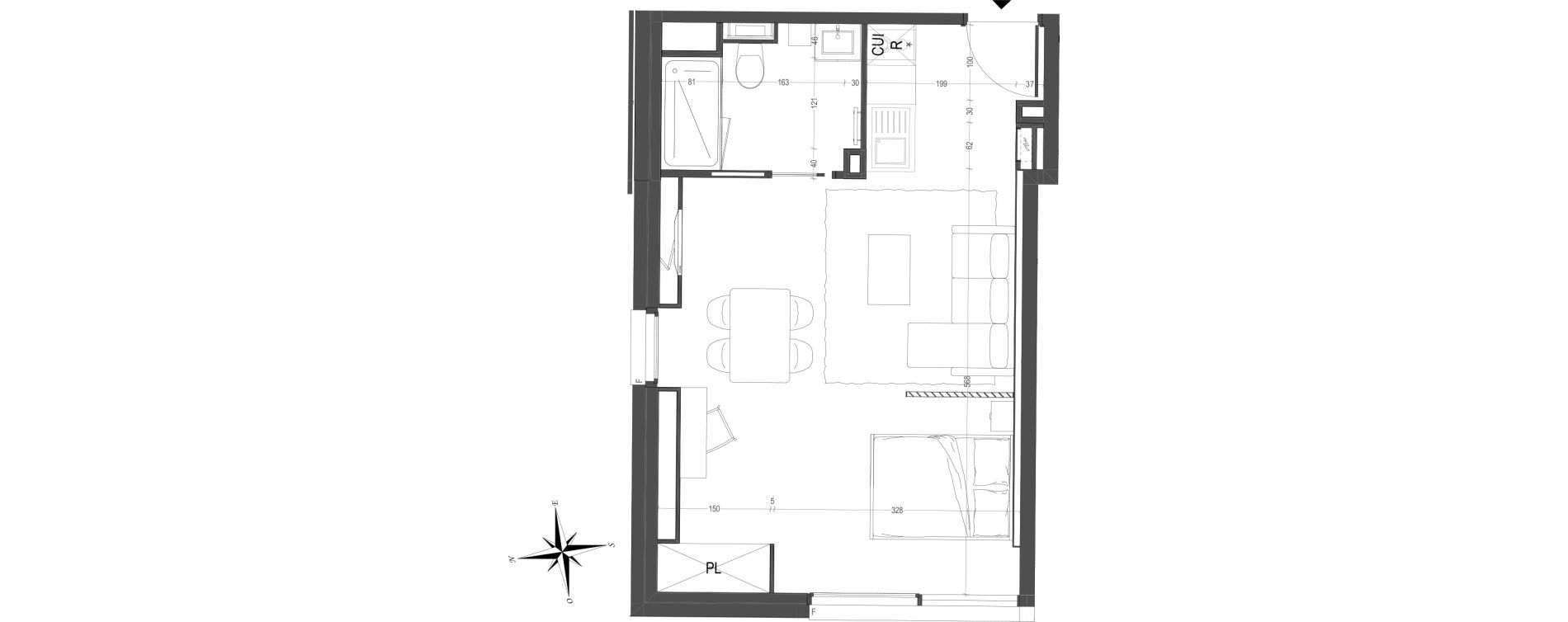 Appartement T1 meubl&eacute; de 35,61 m2 &agrave; Arras Centre