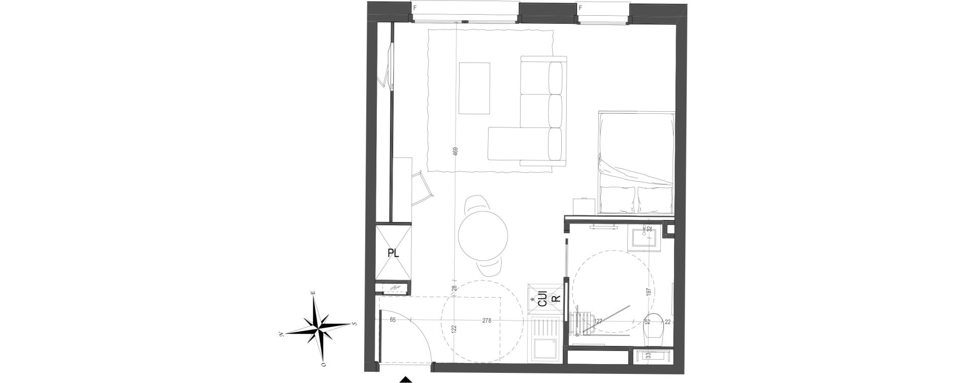 Appartement T1 meubl&eacute; de 32,40 m2 &agrave; Arras Centre
