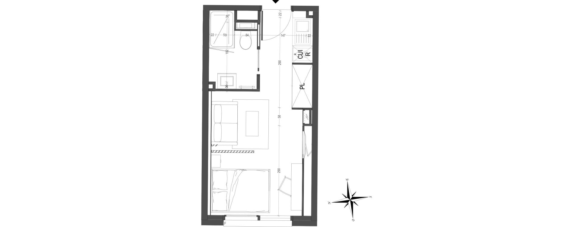 Appartement T1 de 20,72 m2 &agrave; Arras Centre