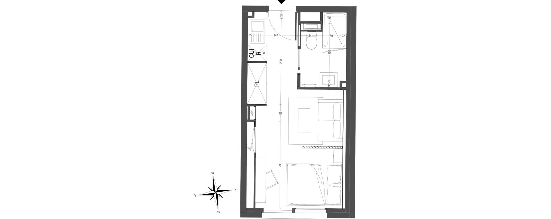 Appartement T1 de 20,64 m2 &agrave; Arras Centre
