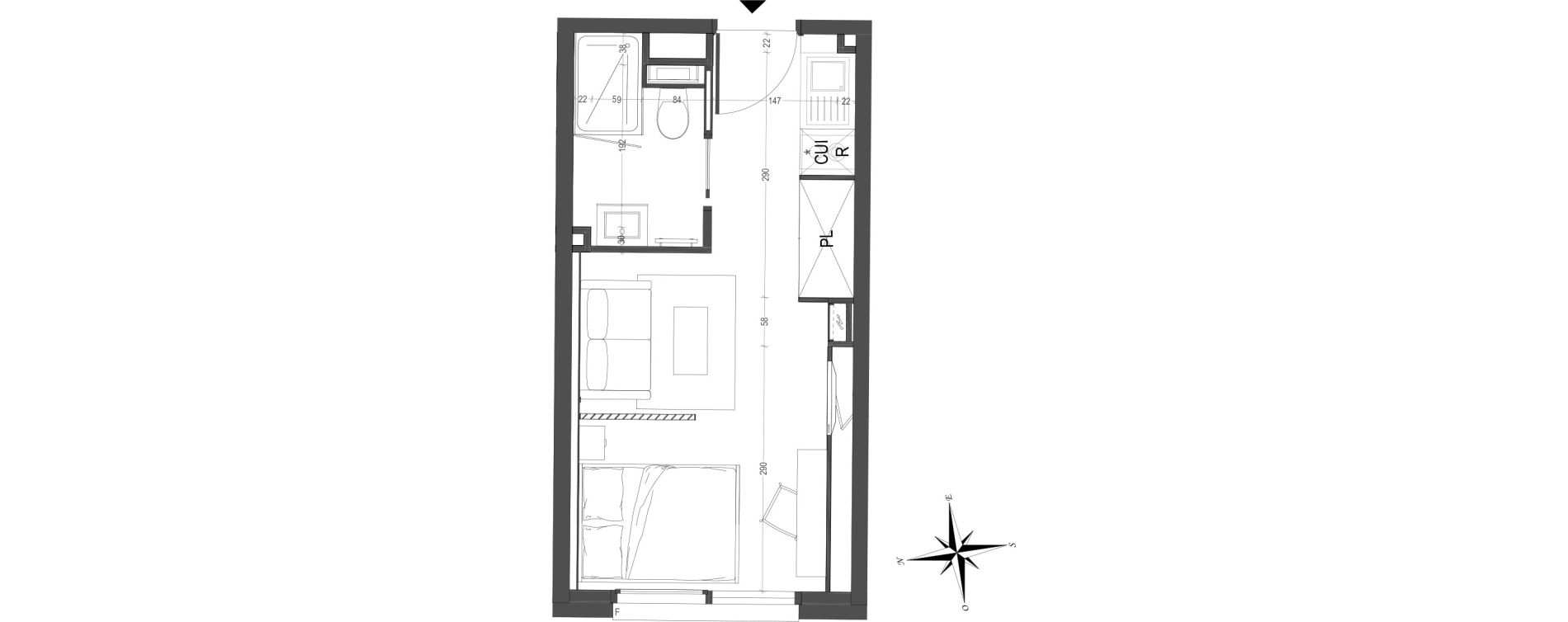 Appartement T1 meubl&eacute; de 20,72 m2 &agrave; Arras Centre