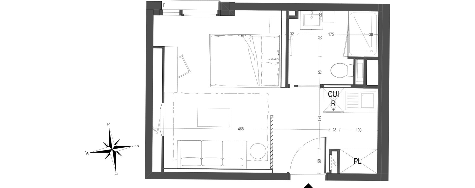 Appartement T1 meubl&eacute; de 23,96 m2 &agrave; Arras Centre