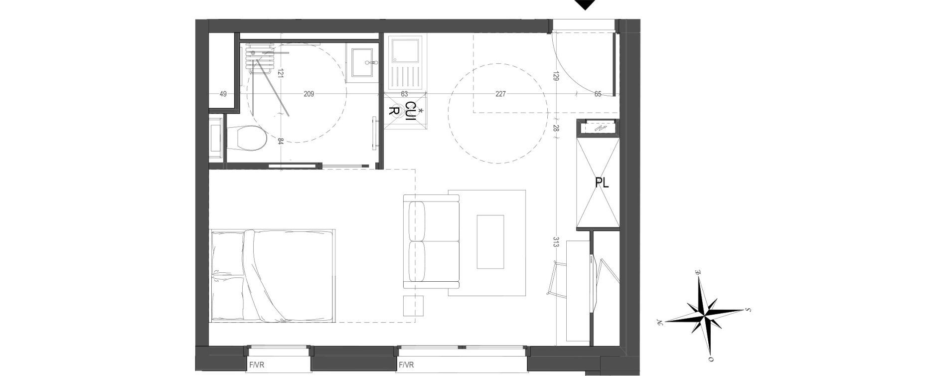 Appartement T1 meubl&eacute; de 28,12 m2 &agrave; Arras Centre