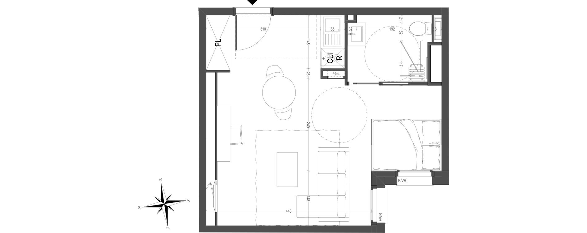 Appartement T1 meubl&eacute; de 32,56 m2 &agrave; Arras Centre