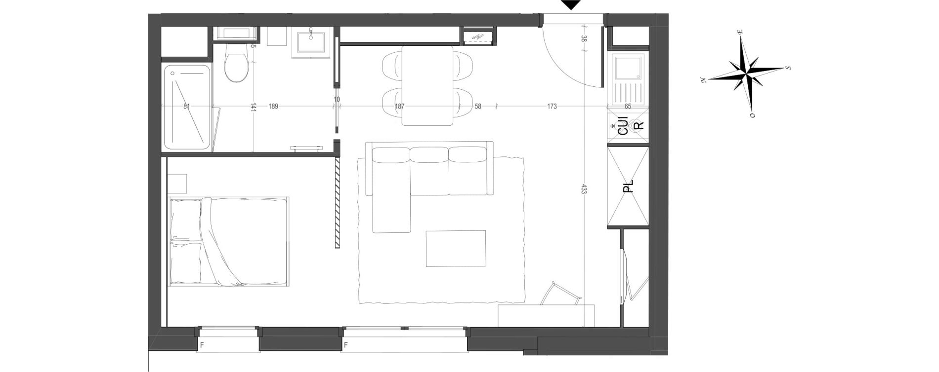Appartement T1 meubl&eacute; de 34,49 m2 &agrave; Arras Centre