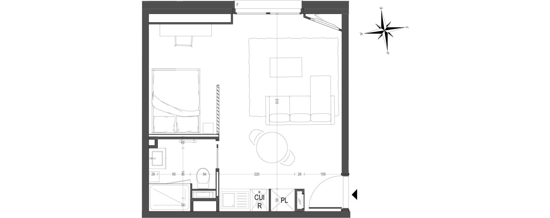 Appartement T1 meubl&eacute; de 31,15 m2 &agrave; Arras Centre