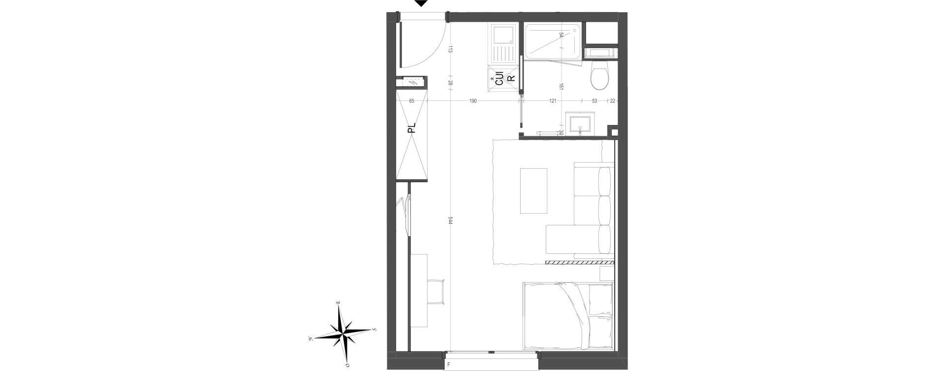 Appartement T1 meubl&eacute; de 30,34 m2 &agrave; Arras Centre