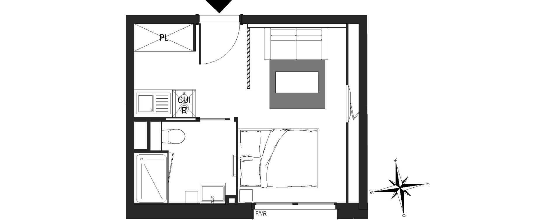 Appartement T1 meubl&eacute; de 21,36 m2 &agrave; Arras Centre