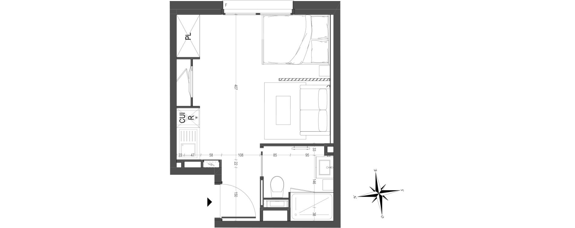 Appartement T1 meubl&eacute; de 22,24 m2 &agrave; Arras Centre