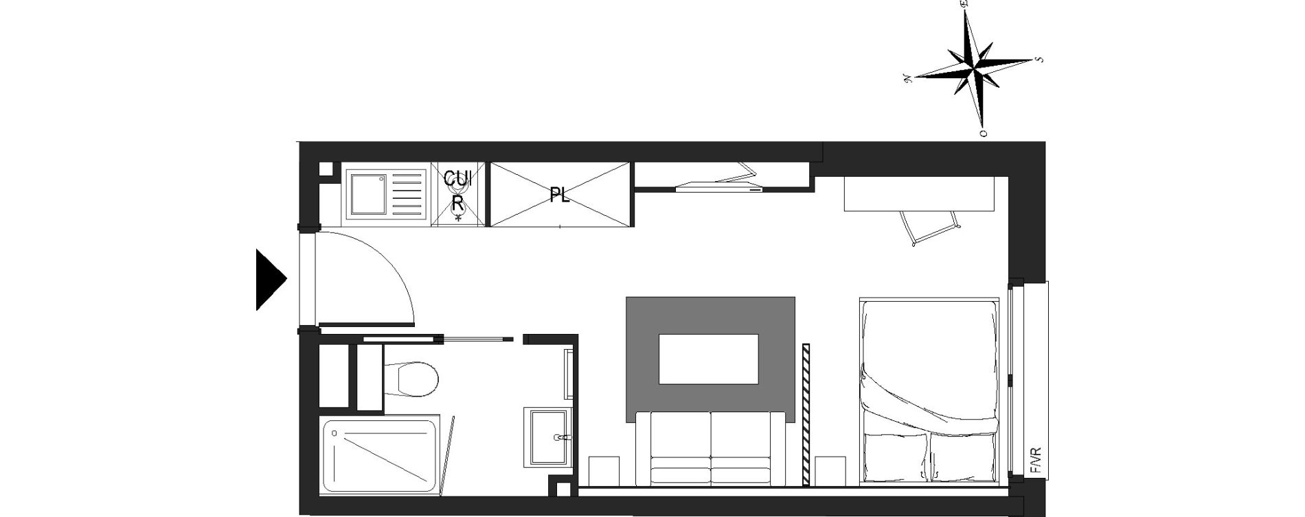Appartement T1 meubl&eacute; de 21,68 m2 &agrave; Arras Centre