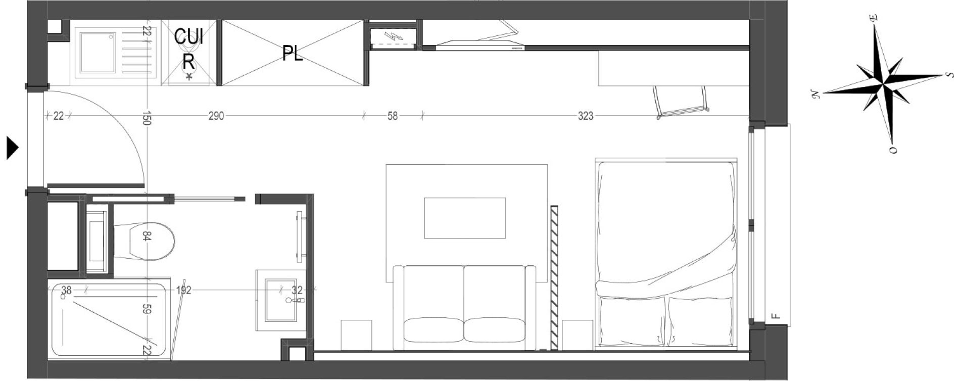 Appartement T1 meubl&eacute; de 21,99 m2 &agrave; Arras Centre