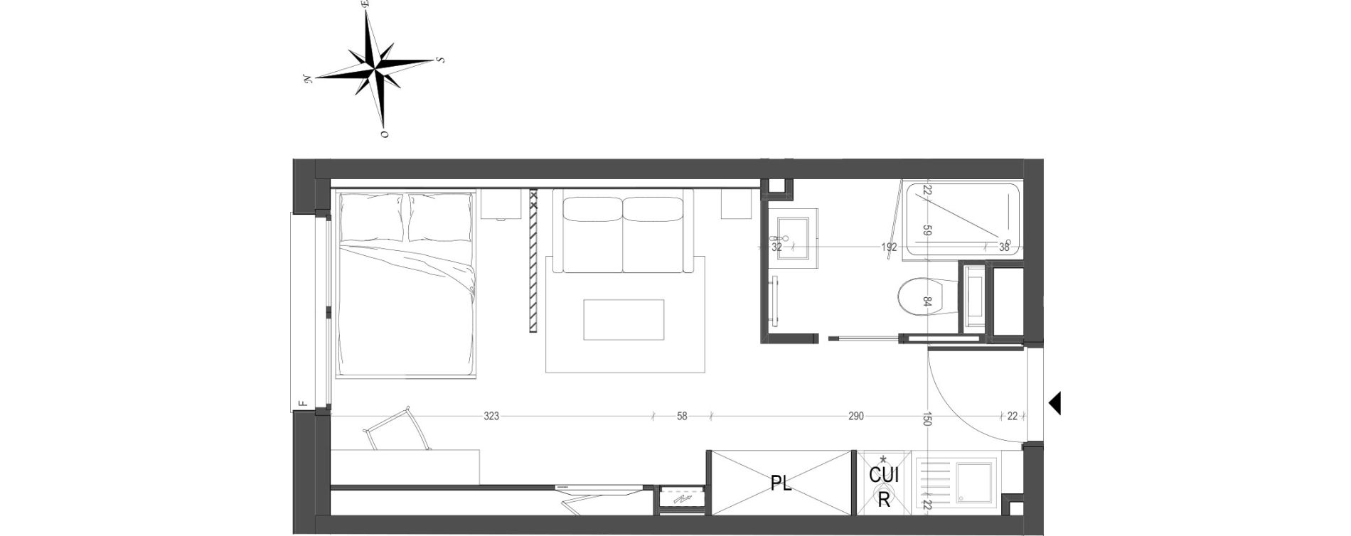Appartement T1 meubl&eacute; de 21,98 m2 &agrave; Arras Centre