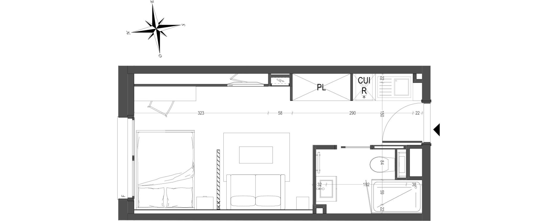 Appartement T1 meubl&eacute; de 21,99 m2 &agrave; Arras Centre