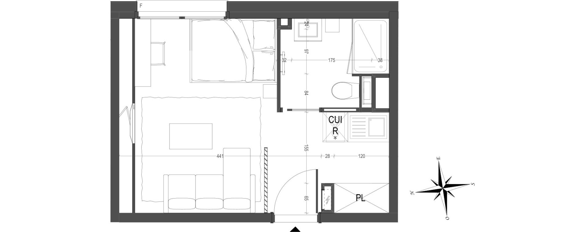 Appartement T1 meubl&eacute; de 24,03 m2 &agrave; Arras Centre
