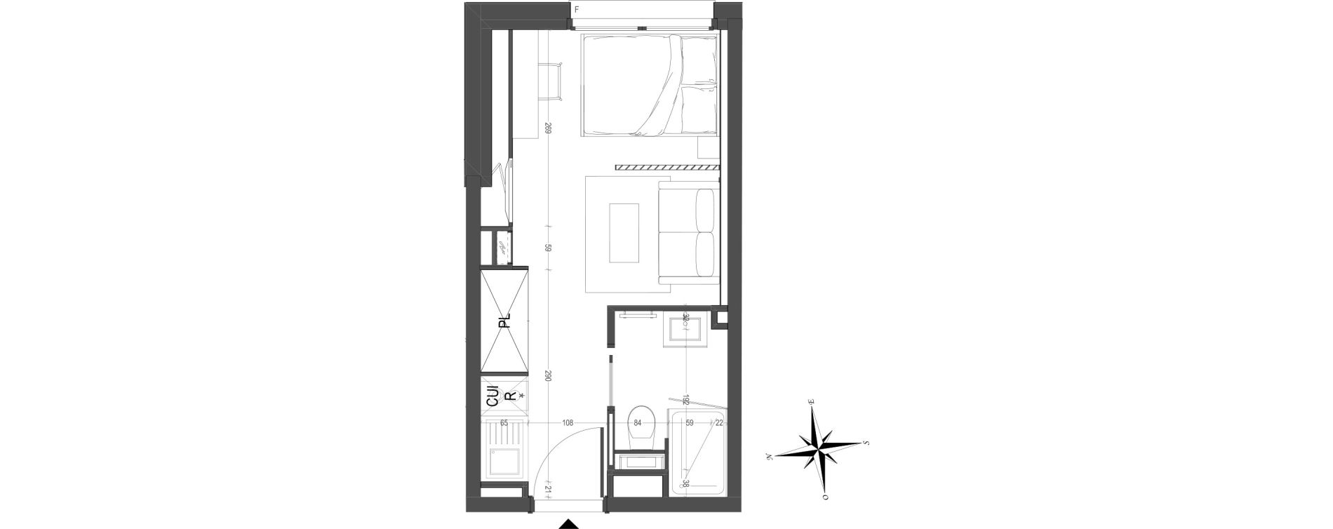 Appartement T1 meubl&eacute; de 19,94 m2 &agrave; Arras Centre