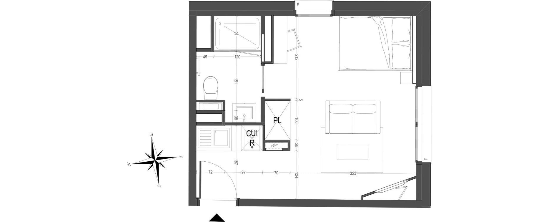 Appartement T1 meubl&eacute; de 24,88 m2 &agrave; Arras Centre