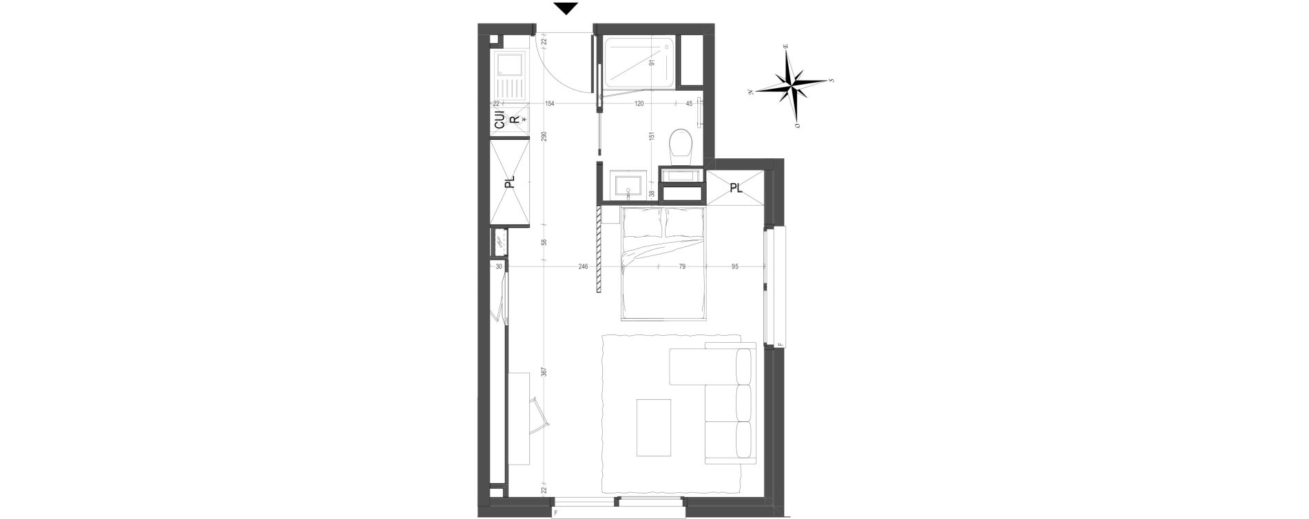 Appartement T1 meubl&eacute; de 30,54 m2 &agrave; Arras Centre
