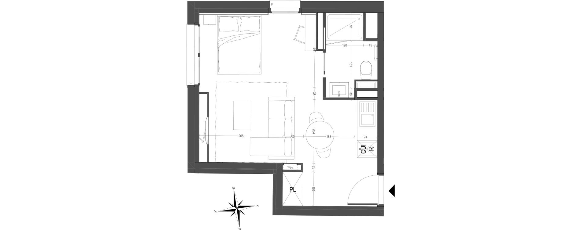 Appartement T1 meubl&eacute; de 30,24 m2 &agrave; Arras Centre