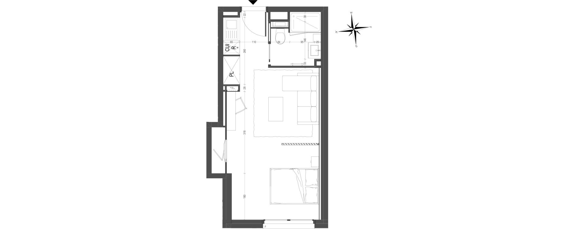 Appartement T1 meubl&eacute; de 29,26 m2 &agrave; Arras Centre