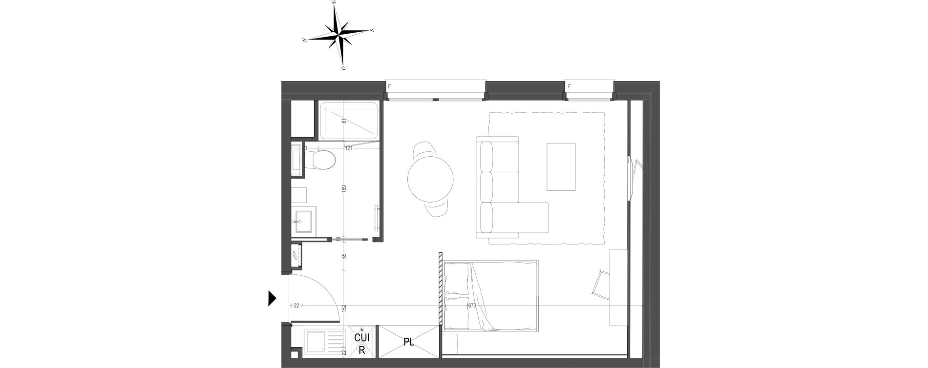 Appartement T1 meubl&eacute; de 33,67 m2 &agrave; Arras Centre