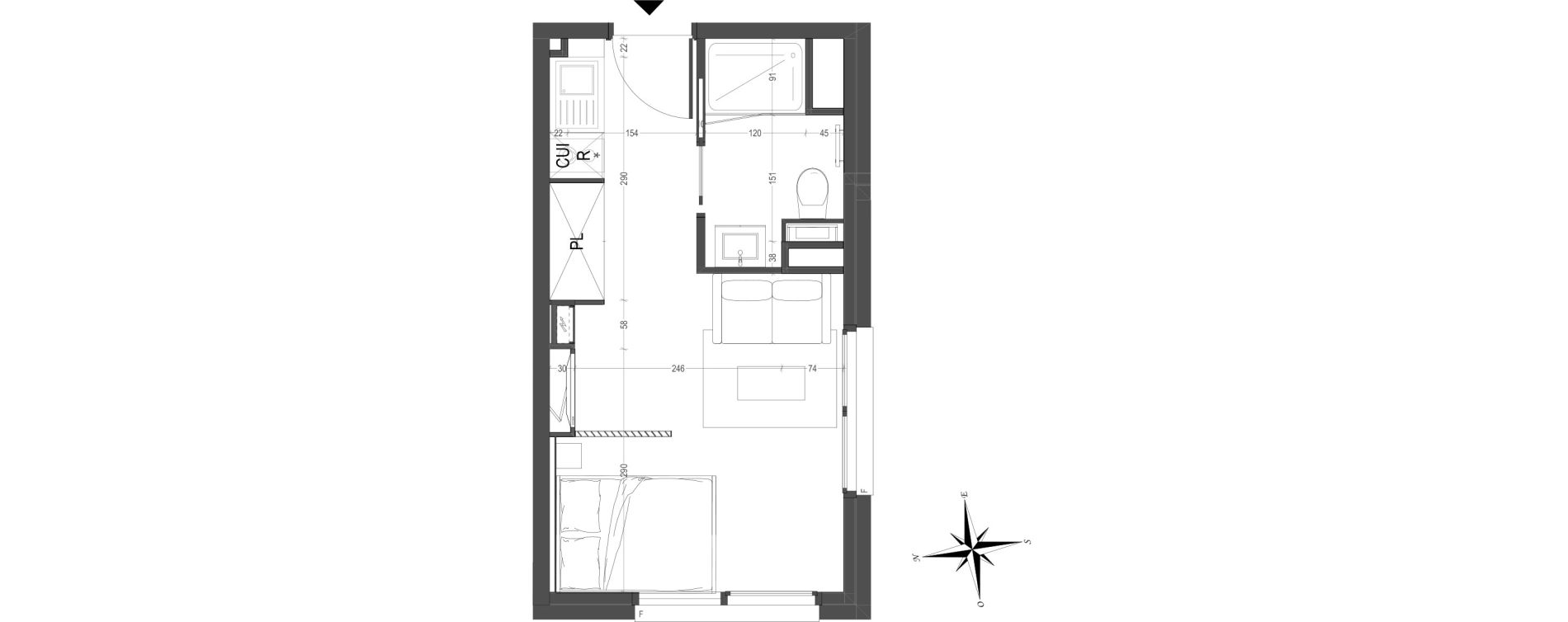 Appartement T1 meubl&eacute; de 21,61 m2 &agrave; Arras Centre