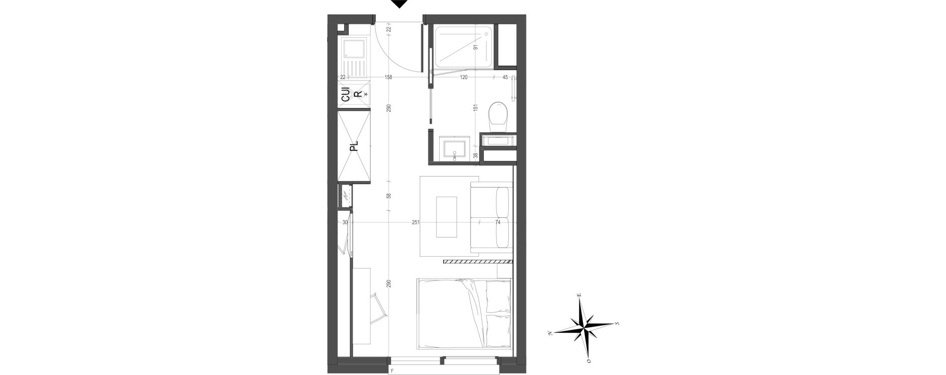 Appartement T1 meubl&eacute; de 21,76 m2 &agrave; Arras Centre