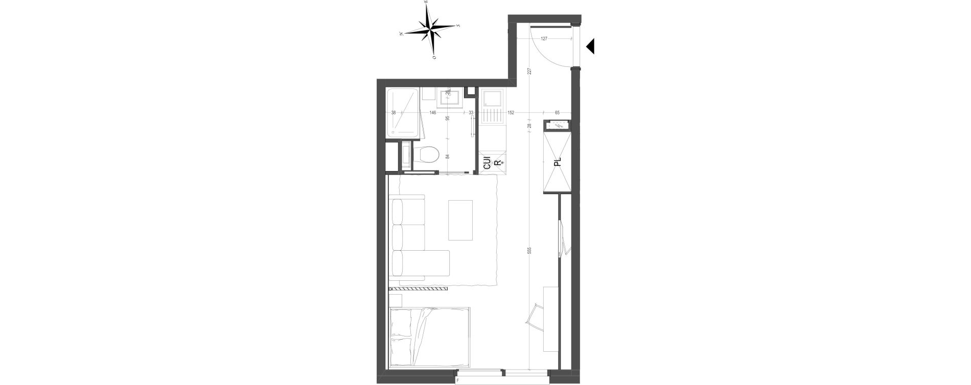 Appartement T1 meubl&eacute; de 29,20 m2 &agrave; Arras Centre