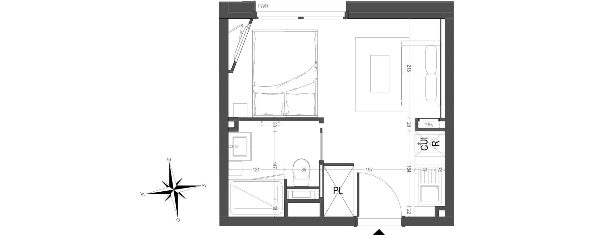 Appartement T1 meubl&eacute; de 18,84 m2 &agrave; Arras Centre