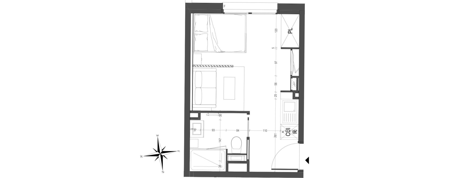 Appartement T1 meubl&eacute; de 20,87 m2 &agrave; Arras Centre