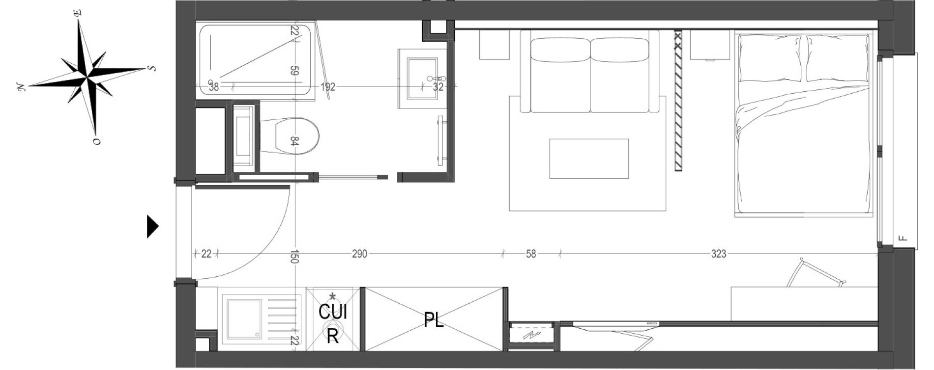 Appartement T1 meubl&eacute; de 21,85 m2 &agrave; Arras Centre