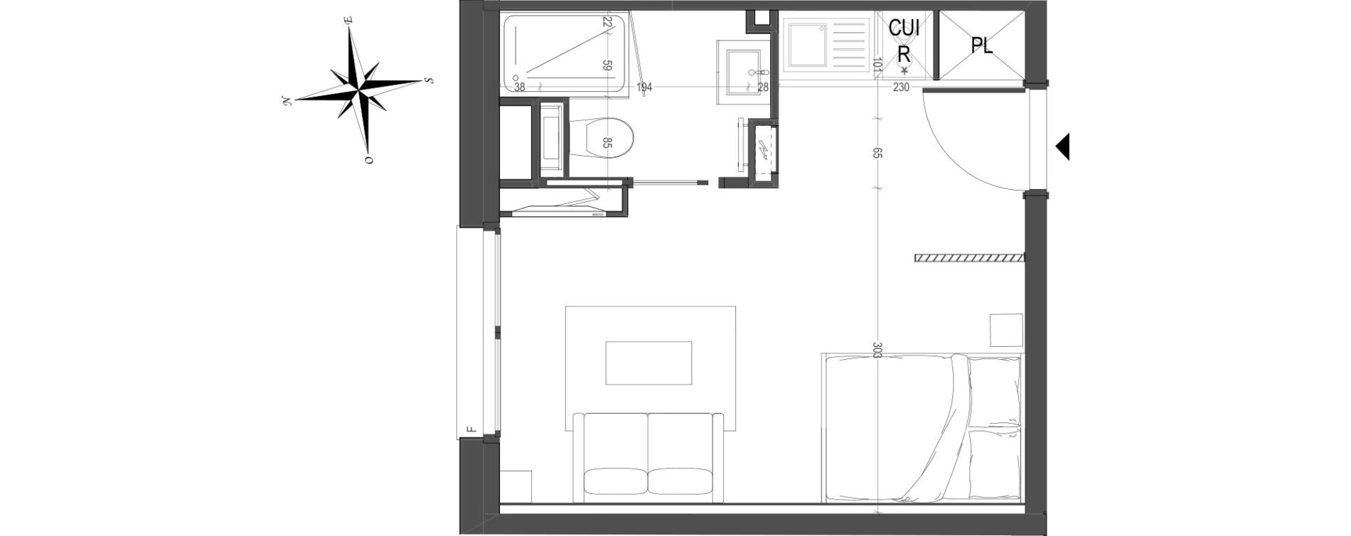 Appartement T1 meubl&eacute; de 21,62 m2 &agrave; Arras Centre