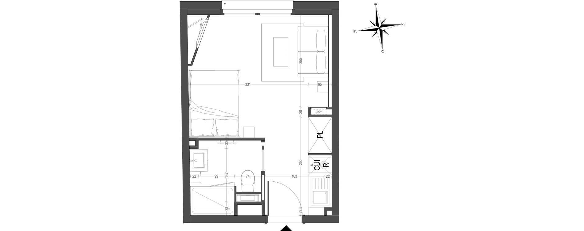 Appartement T1 meubl&eacute; de 20,57 m2 &agrave; Arras Centre