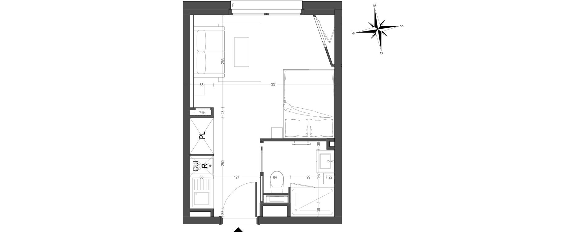 Appartement T1 meubl&eacute; de 20,59 m2 &agrave; Arras Centre
