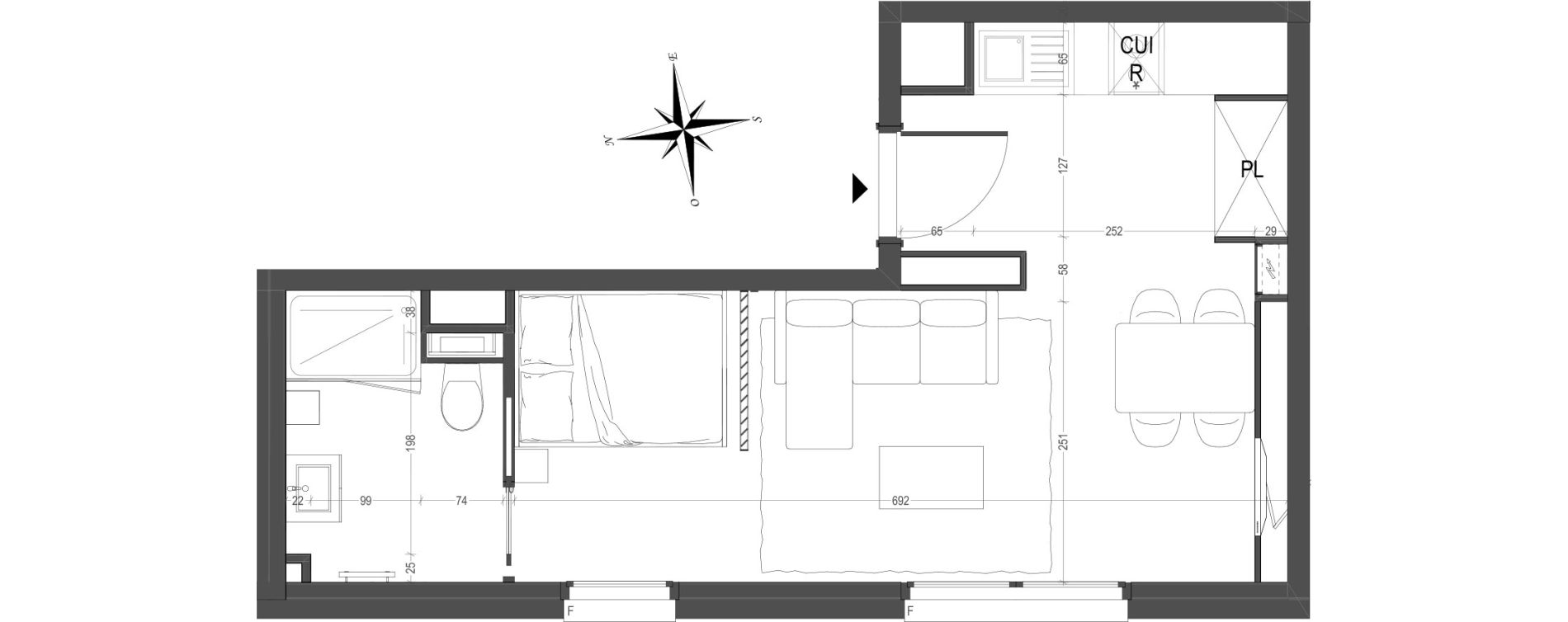 Appartement T1 meubl&eacute; de 30,35 m2 &agrave; Arras Centre