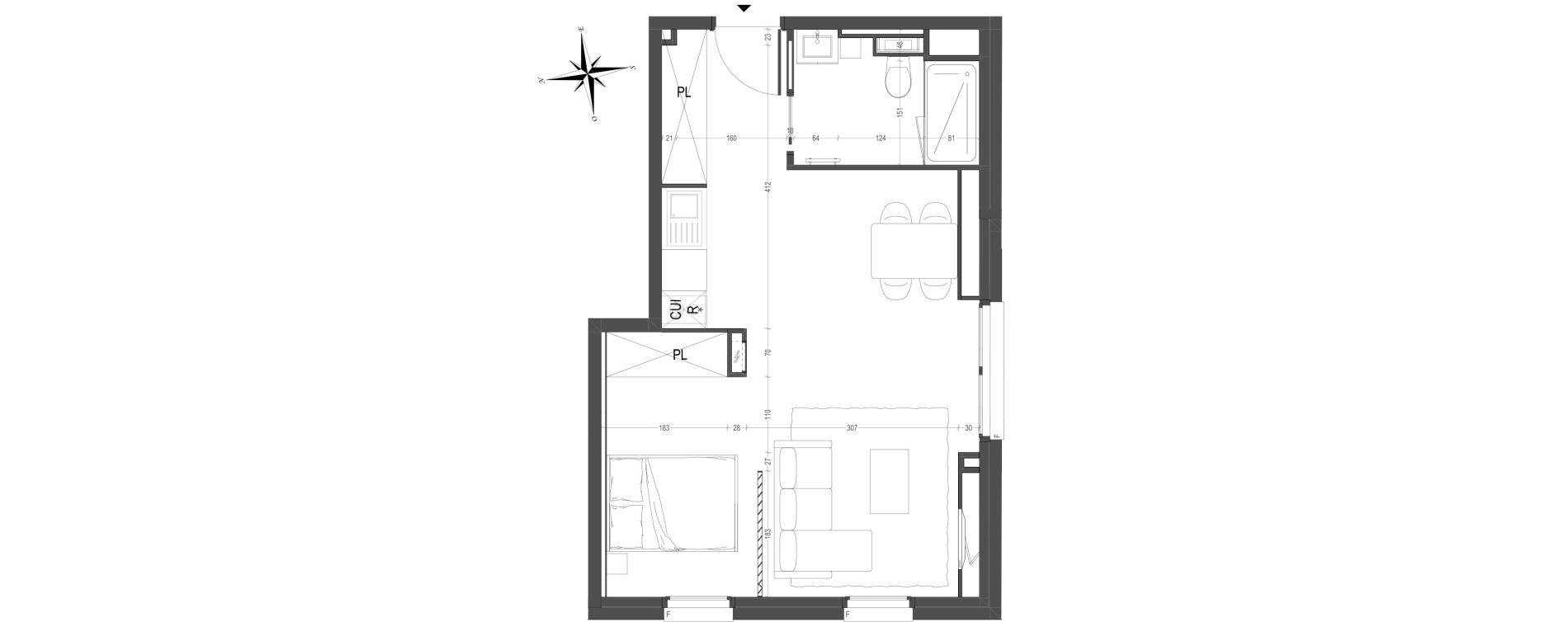 Appartement T1 meubl&eacute; de 39,71 m2 &agrave; Arras Centre