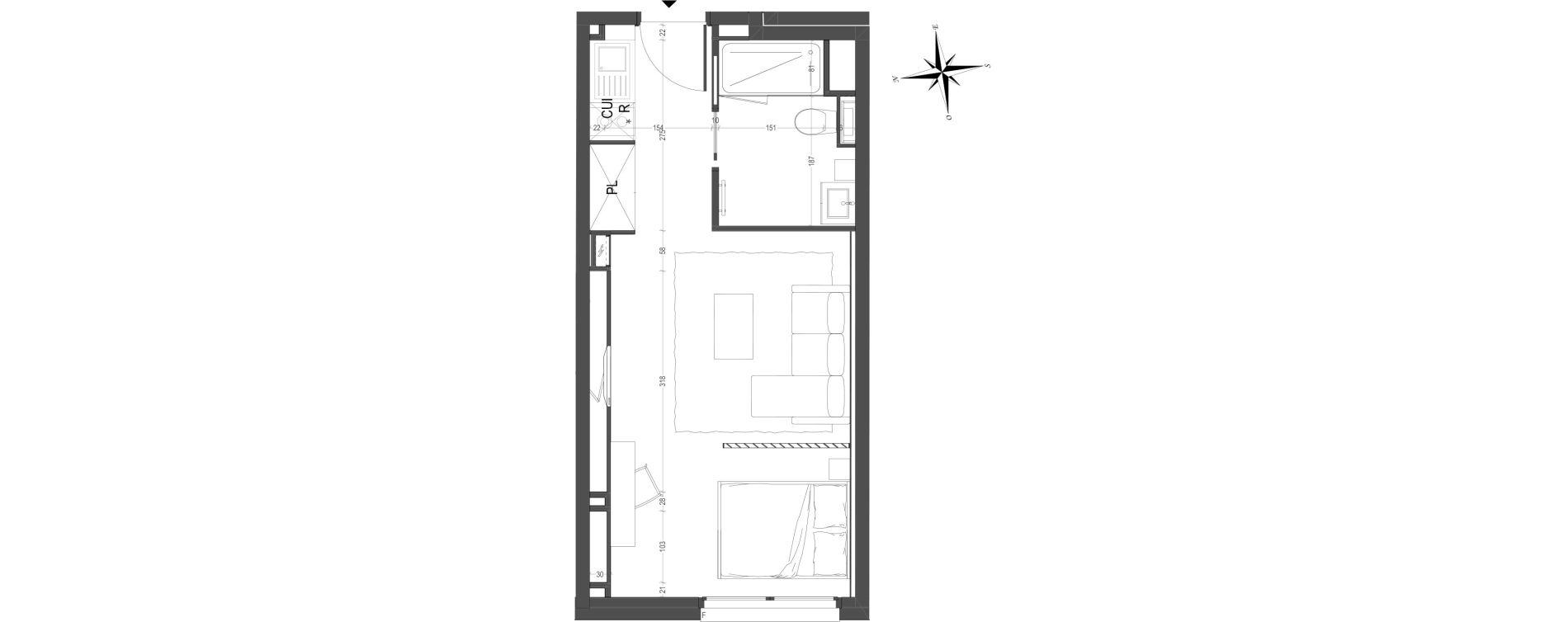 Appartement T1 meubl&eacute; de 29,43 m2 &agrave; Arras Centre