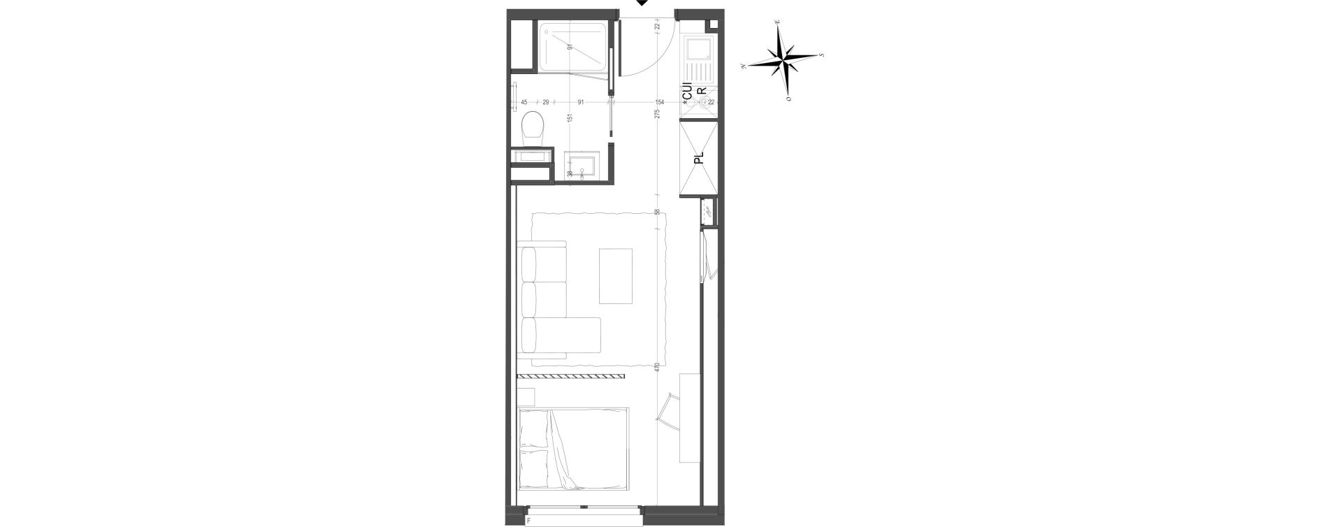 Appartement T1 meubl&eacute; de 27,03 m2 &agrave; Arras Centre