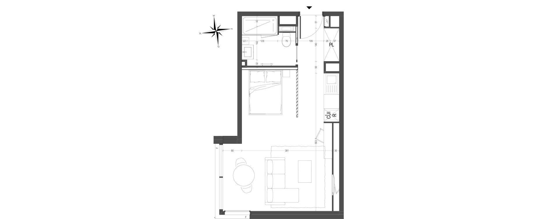 Appartement T1 meubl&eacute; de 34,50 m2 &agrave; Arras Centre