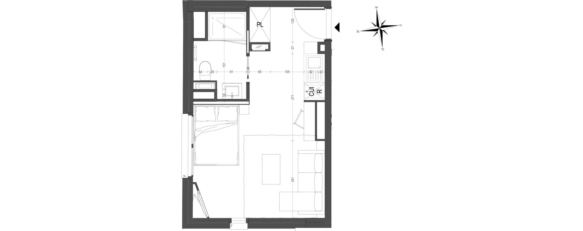 Appartement T1 meubl&eacute; de 25,21 m2 &agrave; Arras Centre