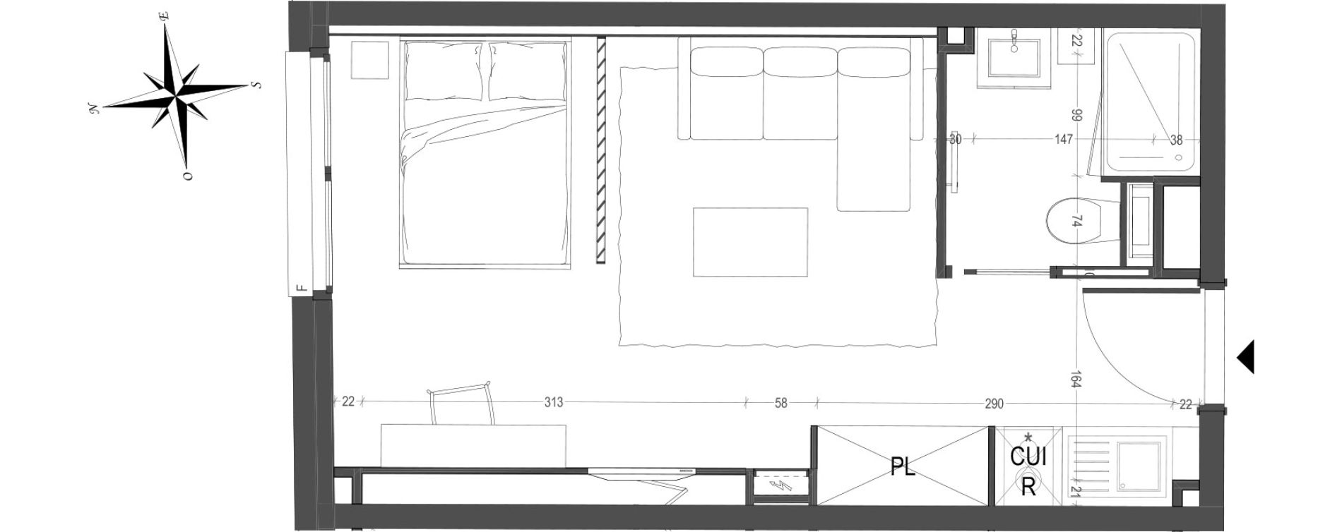 Appartement T1 meubl&eacute; de 26,17 m2 &agrave; Arras Centre